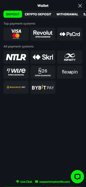 Deposit interface for Hot Ross casino